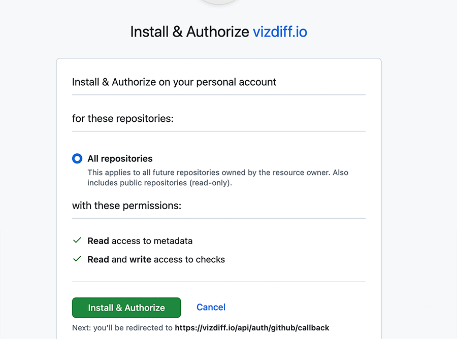 GitHub authorization screen for VizDiff
